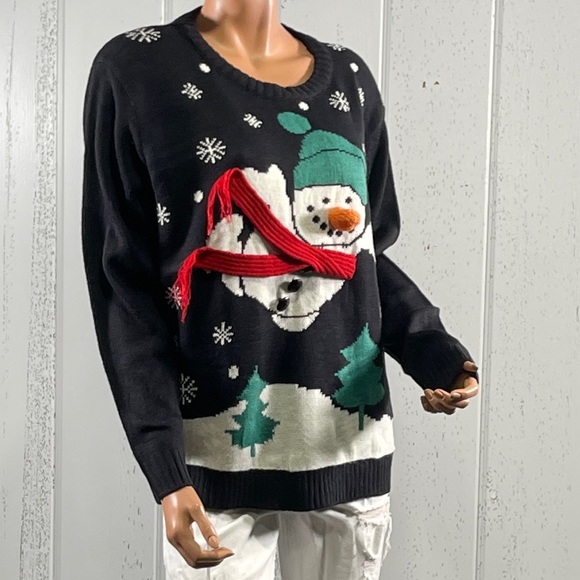 *NWT Merry Christmas Women’s 3D Navy Blue Snowman Sweater Sz L - Picture 4 of 16